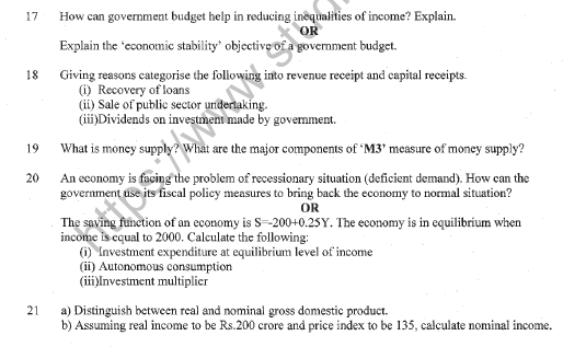 CBSE Class 12 Economics Sample Paper 2021 Set A Solved